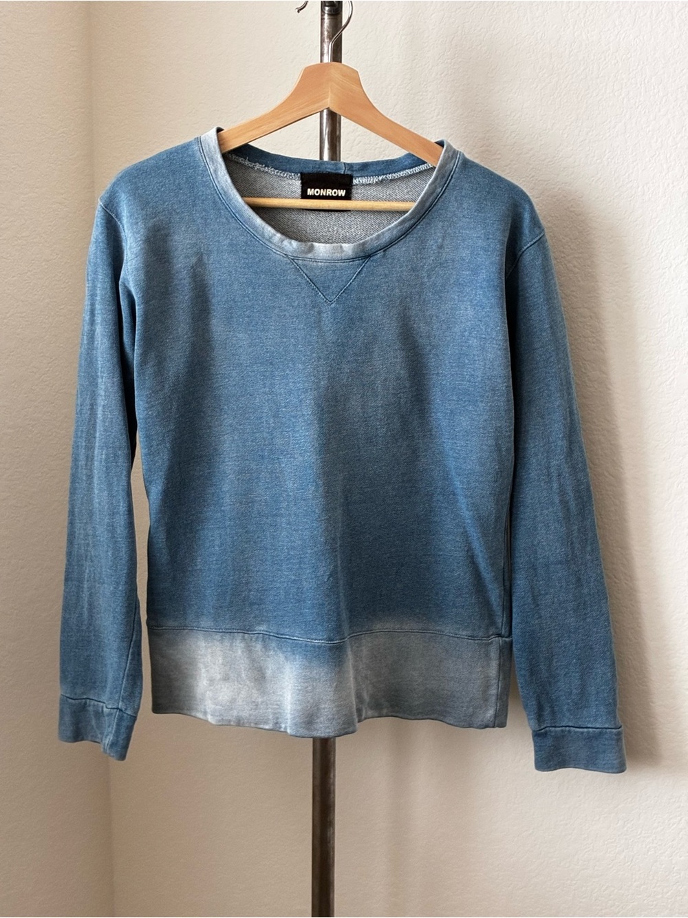 Monrow sz S 100% Cotton Denim-look Sweatshirt French Terry Made in USA